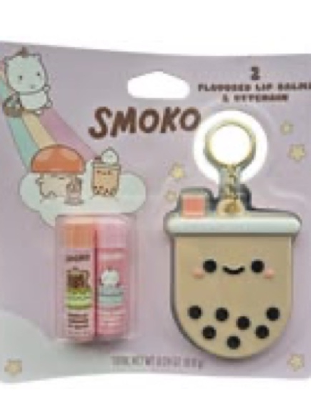 Smoko Bubble Tea Keychain Lip Balm Duo - Beige & Pink lg1 and B3